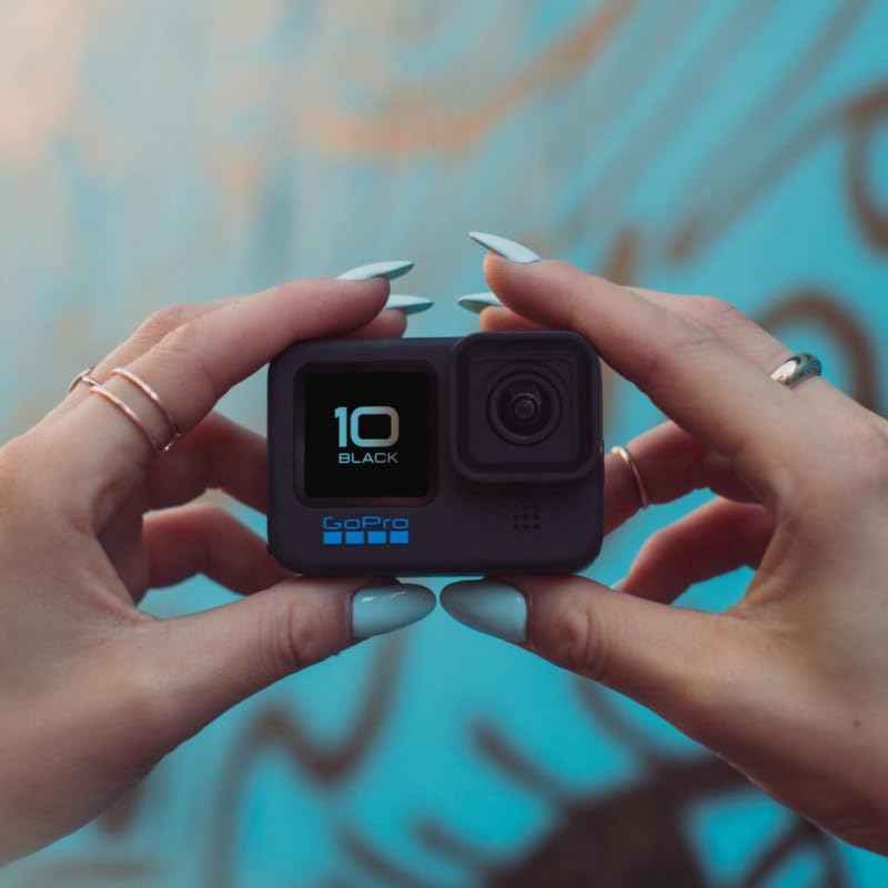 GoPro HERO10 Schwarze wasserdichte Actionkamera mit Front-LCD und Touch-Rückseite, 5,3K60 Ultra HD-Video, 23 MP Fotos, 1080p Live-Streaming, Webcam, Stabilisierung