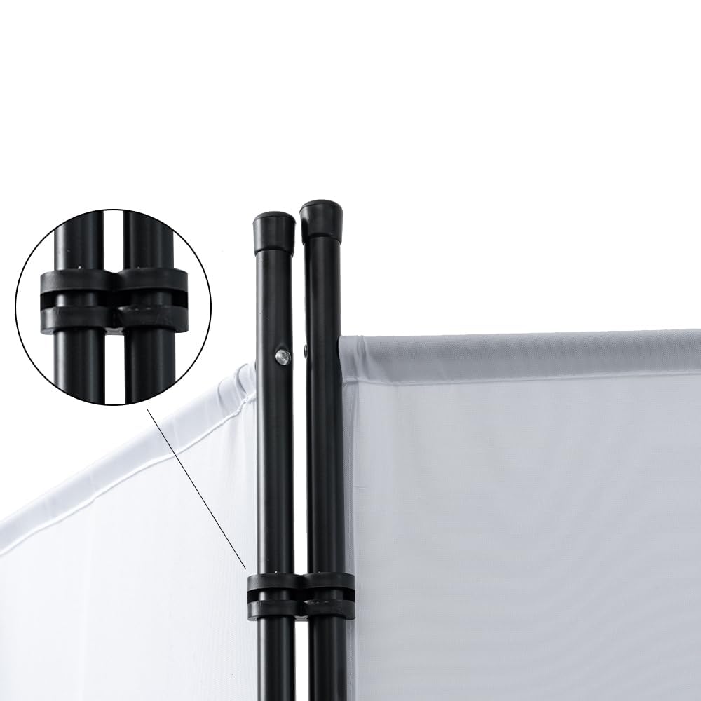 Mingone Raumteiler Trennwand Paravent 5-TLG. Sichtschutz Faltbar mit Metallrahmen Polyester-Mischgewebe für Wohnzimmer, Schlafzimmer, Küche, Büro, Balkon, Garten, Weiß, 250x176cm