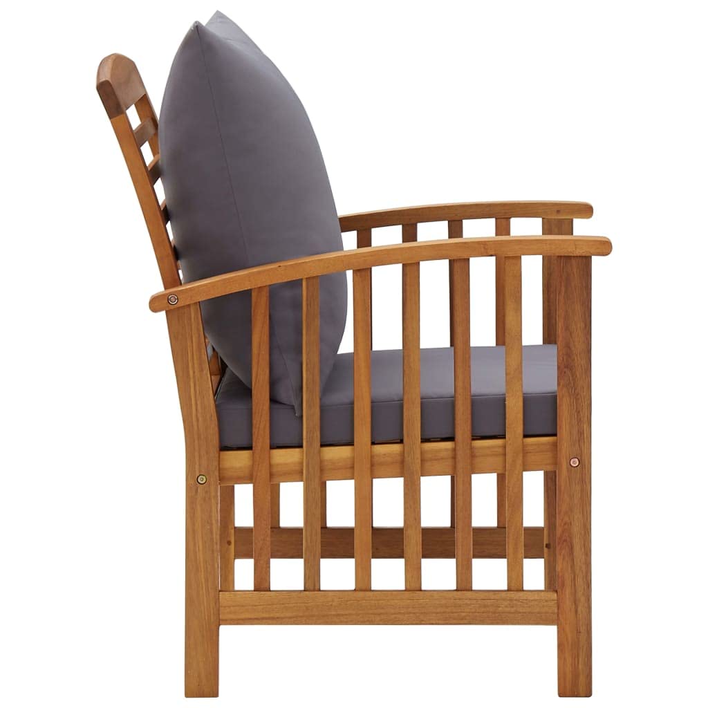 Willood 4-TLG. Garten-Lounge-Set mit Auflagen Gartenmöbel Sofa Lounge Sitzgruppe Gartenset Ecksofa Mittelsofa Massivholz Akazie Grau Bank + 2X Sessel + Tisch