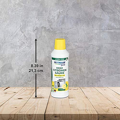 HEITMANN pure Reine Citronensäure | Flüssiger Bio-Entkalker für Küche & Bad | Effektiv gegen Kalkablagerungen | 100% natürliche Inhaltsstoffe | Lebensmittelsauber | 500 ml