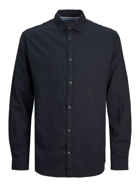 JACK&JONES Hemd Slim Fit Business Shirt Weiches Langarm Twill Oberteil aus Baumwolle JJEGINGHAM, Größe Hemd:L,Farben:Schwarz
