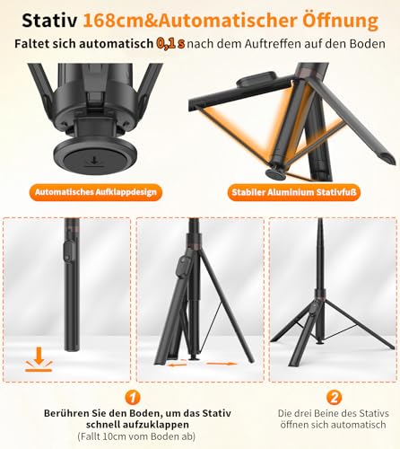 TONEOF 168cm Automatisches Selfie Stick Handy Stativ, Handykamera Halterung mit Magnetischer Wiedera