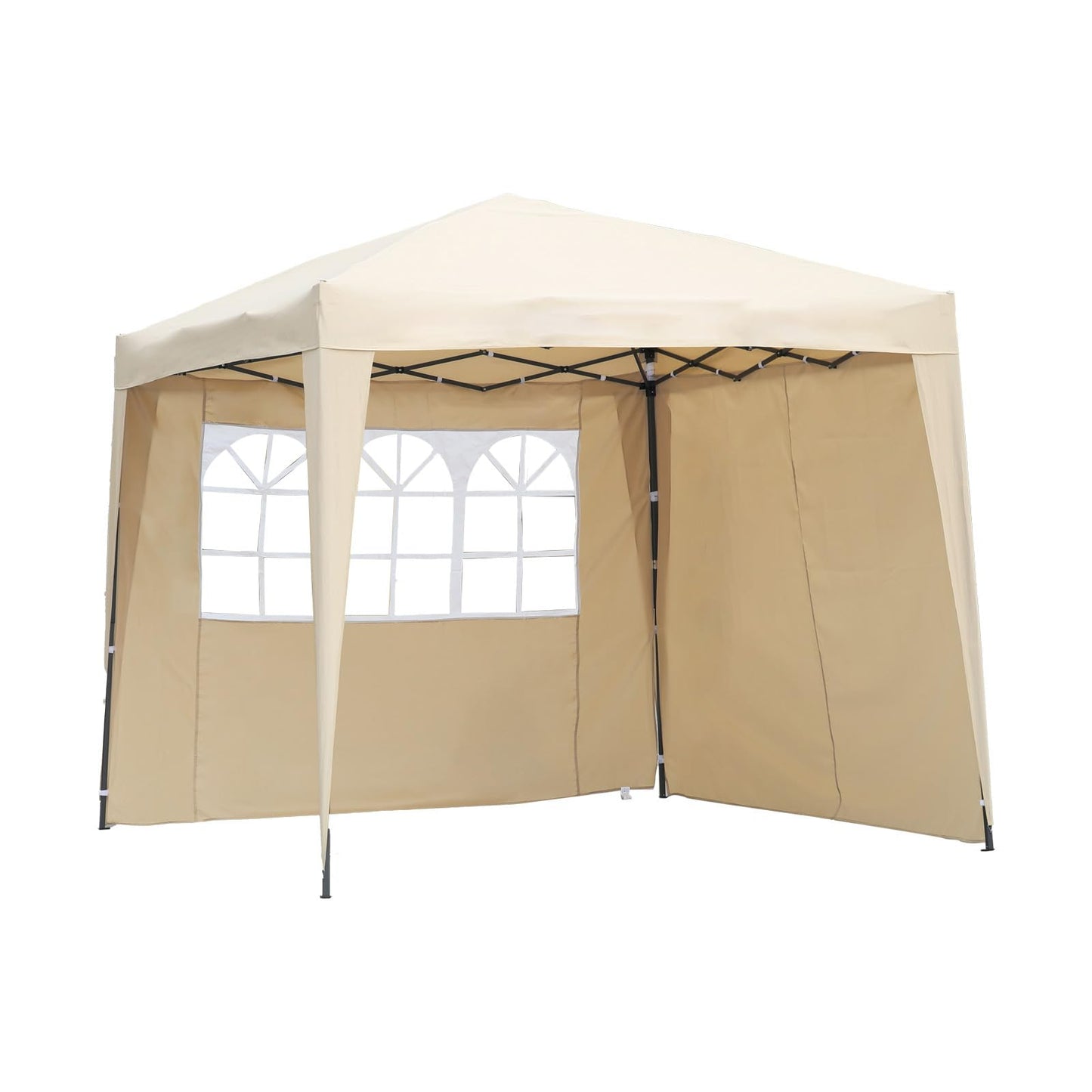 Angel Living 2.5 x 2.5M Faltbarer Pop up Pavillon Outdoor,Faltpavillon Gartenzelt Partyzelt,UV-Schutz 50+,2 Seitenwänden mit Reißverschlüssen für Außen, Garten, Camping Beige