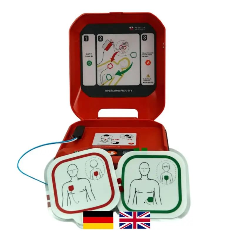 Erste Hilfe Defibrillator für Zuhause/Gewerbe für Laien und Profis mit automatischer Schockabgabe Primedic HeartSave YA, 8 Jahre Garantie des Herstellers, Sprache: DE/EN