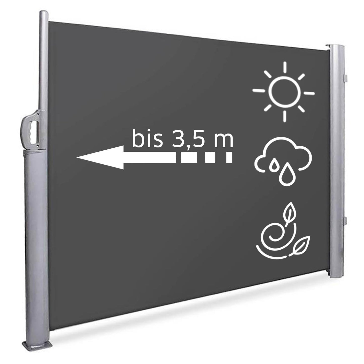 NOOR Seitenmarkise EXKLUSIV 200x350 cm Anthrazit - blickdichter Sichtschutz für Balkon, Terrasse & Garten - ausziehbarer Sonnenschutz/Windschutz inkl. Befestigungen - imprägniert und wasserabweisend