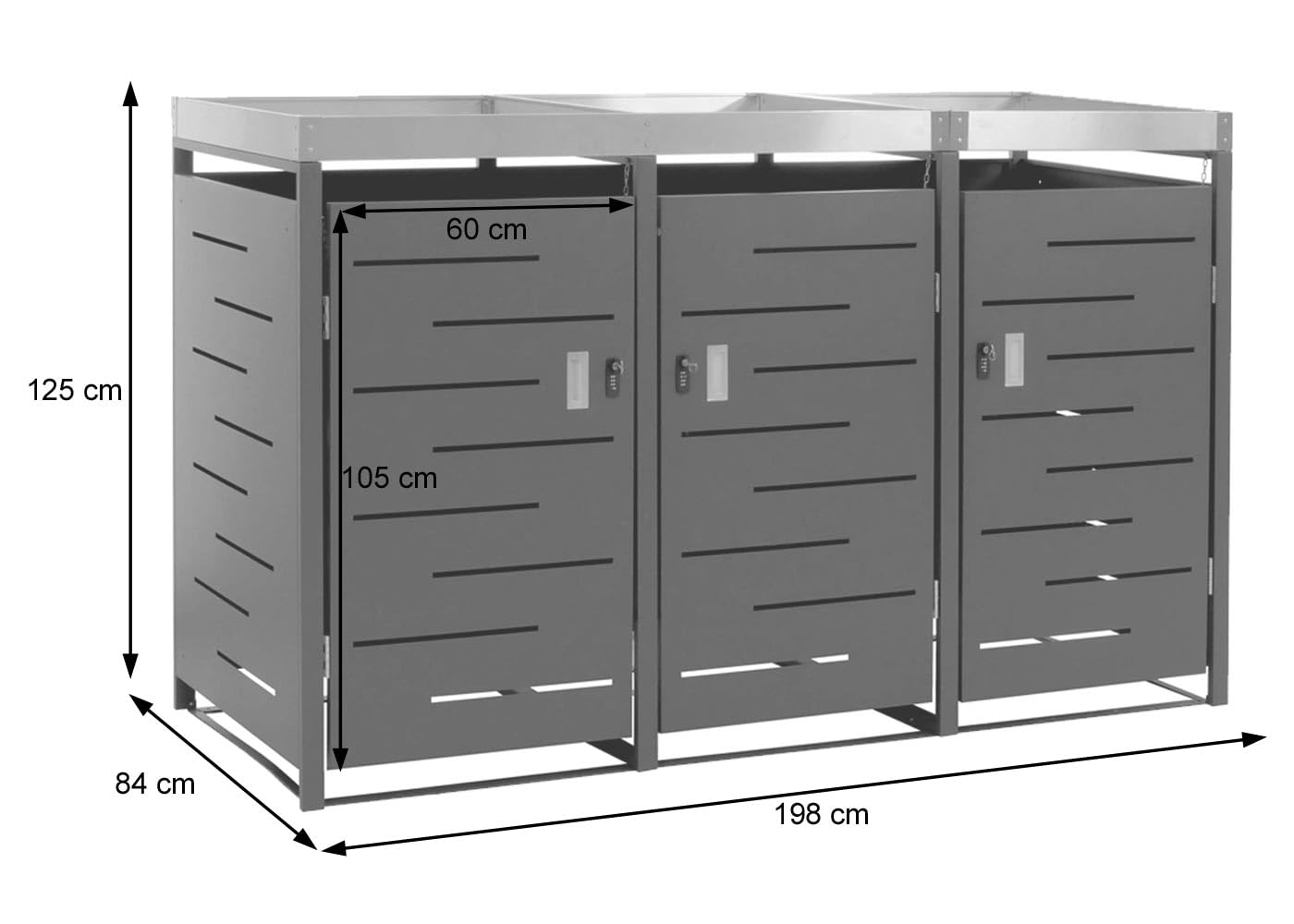 3er-Mülltonnenverkleidung HWC-H40, Mülltonnenbox, Pflanzkasten Edelstahl-Metall-Kombi 78kg 125x198x84cm erweiterbar