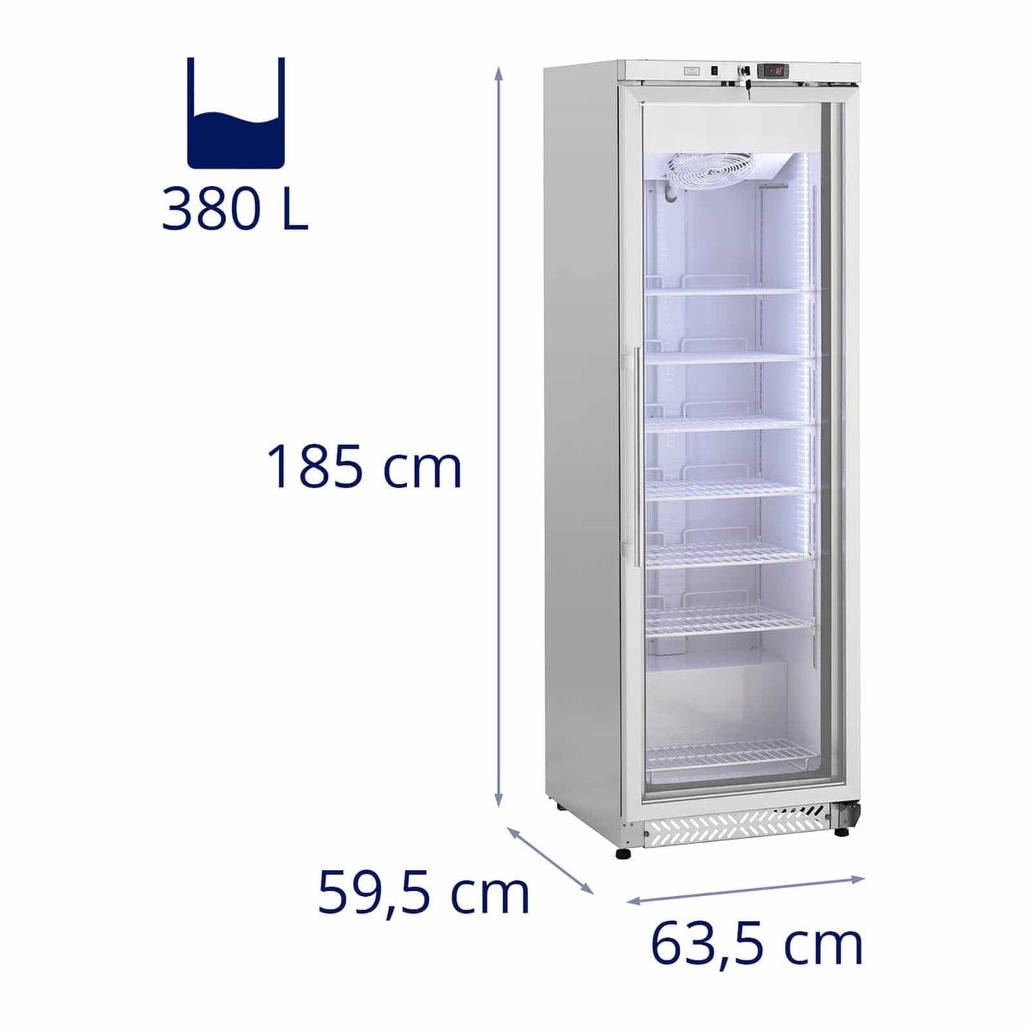 Royal Catering RCLK-F380G Gefrierschrank 380 L 425 W Glastür Silbern Kältemittel R290 Tiefkühlschrank Gefrierschrank groß