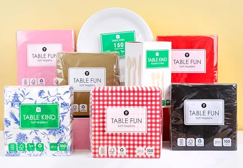 Table Kind 100 Großpackung weiche Servietten aus Recyclingpapier, geblümte Einweg-Partyservietten Catering und Alltagsgebrauch umweltfreundlich, ungebleicht | Hergestellt in der EU, 2 lagig, 33 cm