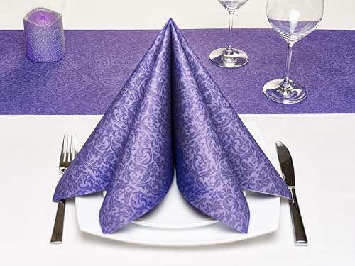 GRUBly Tischläufer Tischband LILA / VIOLETT Ornament, Luxus AIRLAID, 30cm x 20m, Tischdekoration für Hochzeit, Geburtstag, Jubiläum, Party
