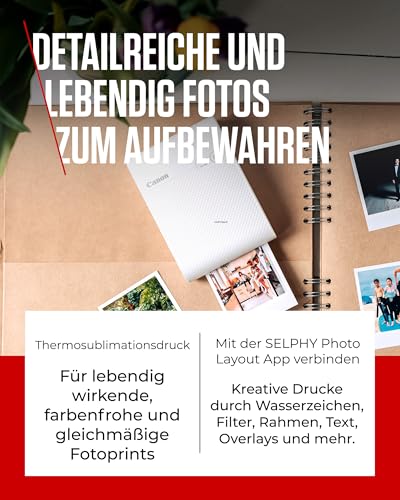 Canon SELPHY SQUARE QX10 Mini Fotodrucker mobil tragbar unterwegs (quadratischer Druck 6,8 x 6,8cm mit Kleberückseite, eingebauter Akku, WLAN, Canon App, Thermosublimation) weiß [+ 3er Druck-Set]