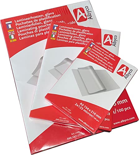 Albyco - Laminierfolien A4 Qualität 160 Mikron (2x80 Mikron) - 100 Stück - Folien A4 Glänzend, Laminiertaschen - Laminierfolie - Transparent