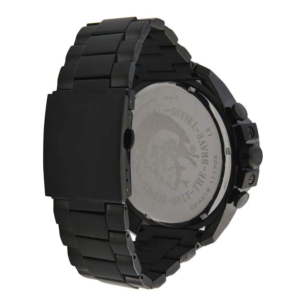 Diesel Herrenuhr Mega Chief, Chronographenwerk, 59 mm, schwarzes Edelstahlgehäuse mit Edelstahlarmband, DZ4318
