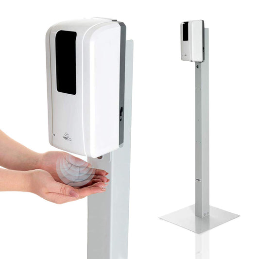 KRIEG Desinfektionssäule mit Sensor I Grau I Kontaktlos Hygienestation 1000 ml - 333 Sprühstöße I Desinfektionsstation freistehend, stabil, höhenverstellbar, automatisch I Hygienesäule Ready to go