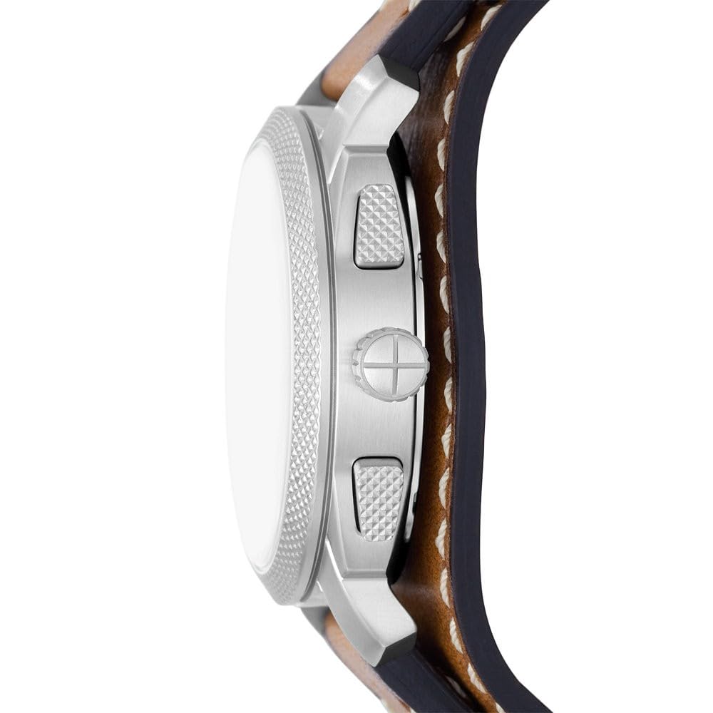 Fossil Machine uhr für Herren, Chronographenwerk mit Edelstahl- oder Lederarmband, Weiß und Tan, 42MM