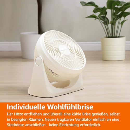 Amazon Basics Tisch-Ventilator tragbar, 18 cm, geräuscharme Kühlung, 3 Geschwindigkeiten, um 90° verstellbarer Winkel, Weiß, 15,49 x 27,3 x 27,69 cm