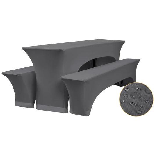 3er-Set Elastische Biertischhussen,Dunkelgrau Elastische Wasserdicht Bierbankhusse und Tischdecken,50 cm Tischbreite,Wasserdicht Bierzeltgarnituren 220 x50 x70 cm,für Bankett Gartenmöbel Abdeckungen.