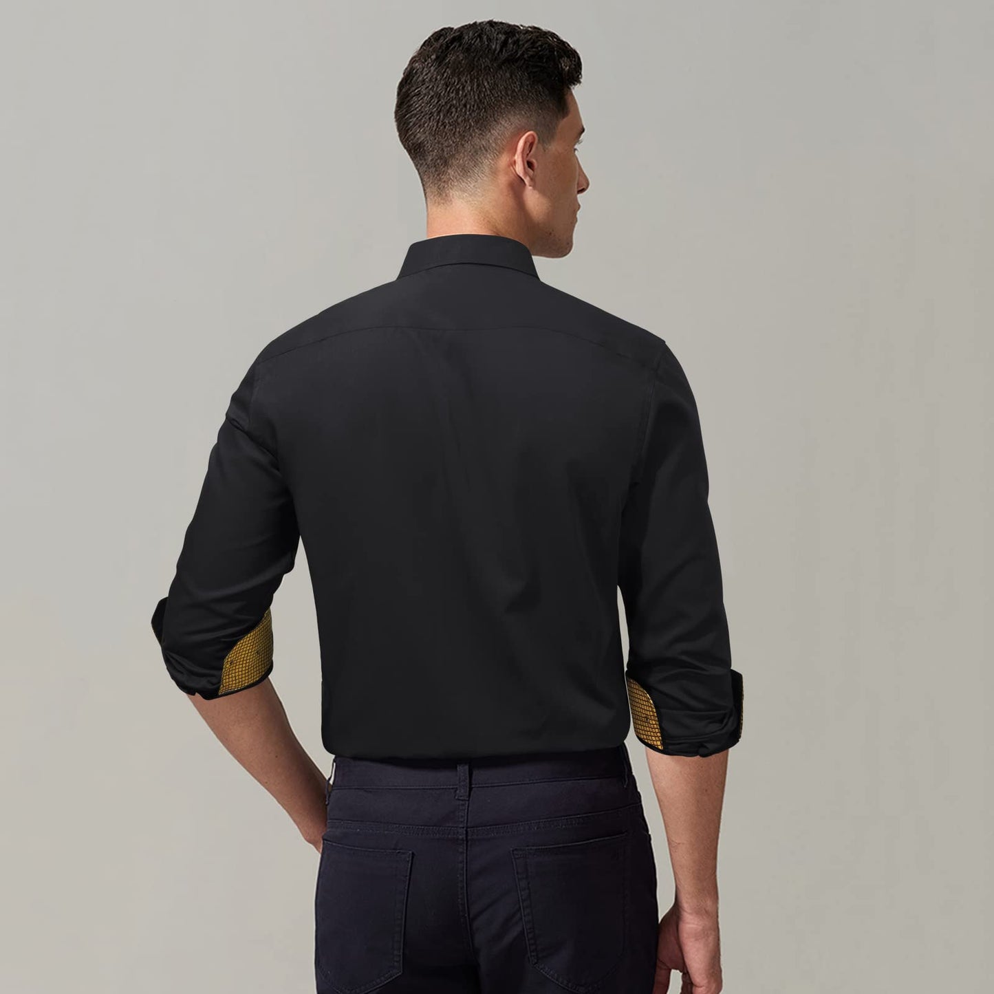 Schwarzes Gold Langarmhemd für Männer Fashion Classic Collar Button Down Casual Formal Party Prom Concert Hemd
