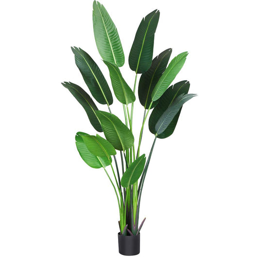 Fopamtri Künstliche Pflanze Künstlicher Paradiesvogel Baum 180 cm Plastik Pflanze Palme im Topf Tropical Hawaii Grün Fake Plant für Schlafzimmer Wohnzimmer Garten Deco (1 Stück)
