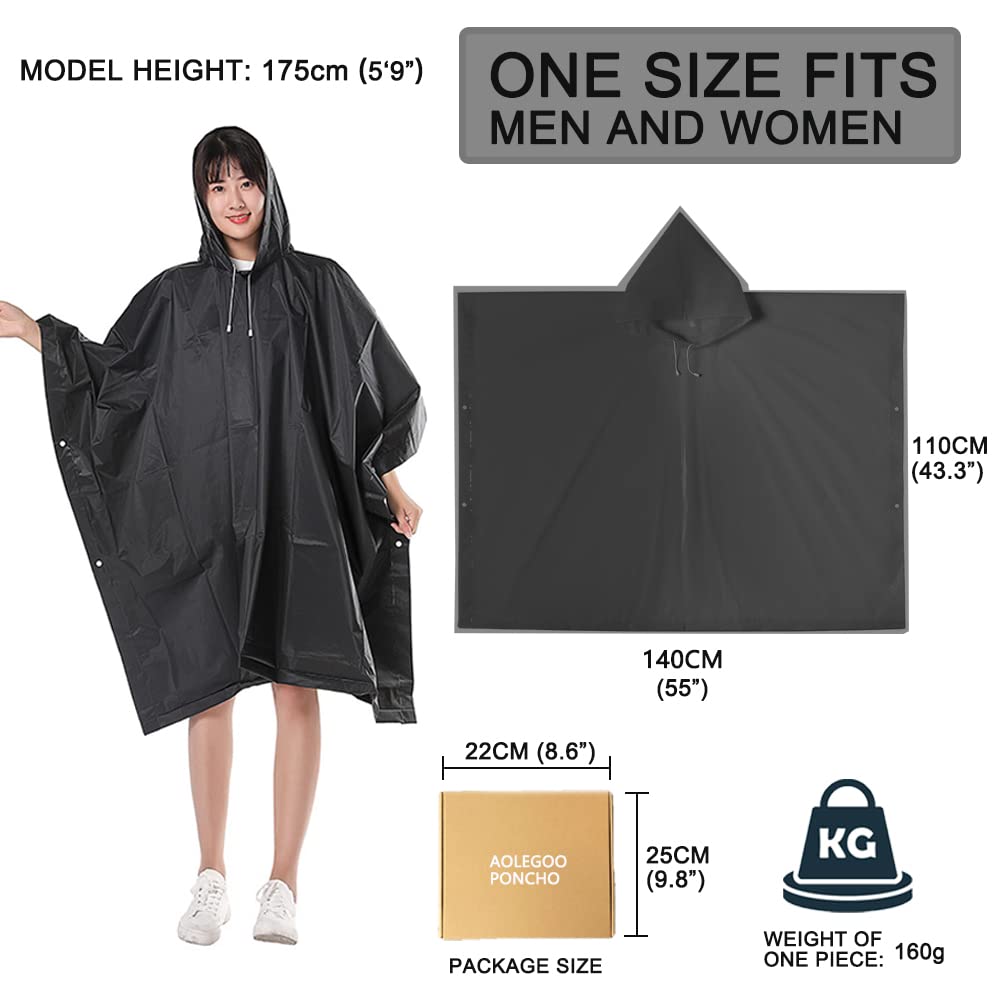 2 Stück Regenponcho, EVA Wiederverwendbarer Tragbarer Unisex-Regencape für Survive, Fahrrad, Wandern, Camping, Angeln, Konzert, Stadion, Festival (Schwarz)