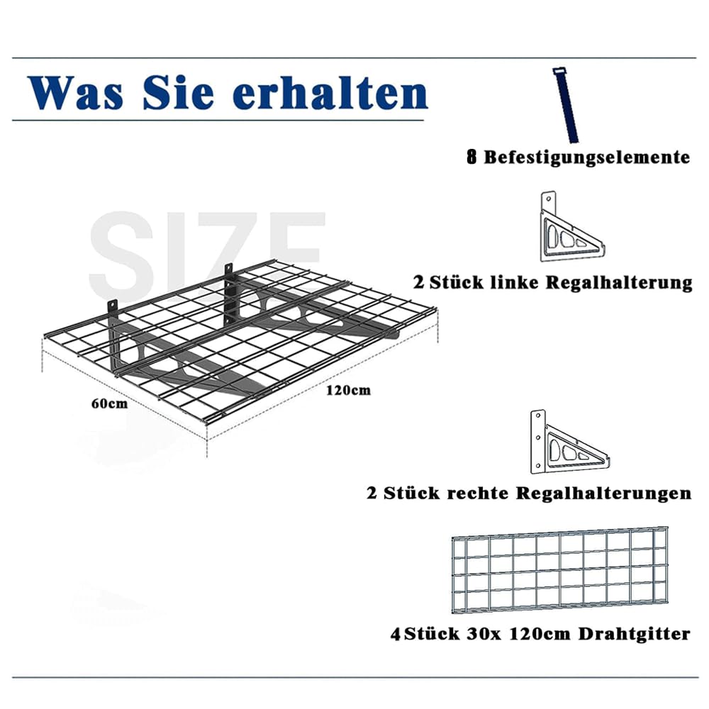 ZREBZYR Garage Wandregal, Schwerlastregal, Kellerregal, Lagerregal, Regal mit Stahlgestell, SCHWARZ-60X120CM