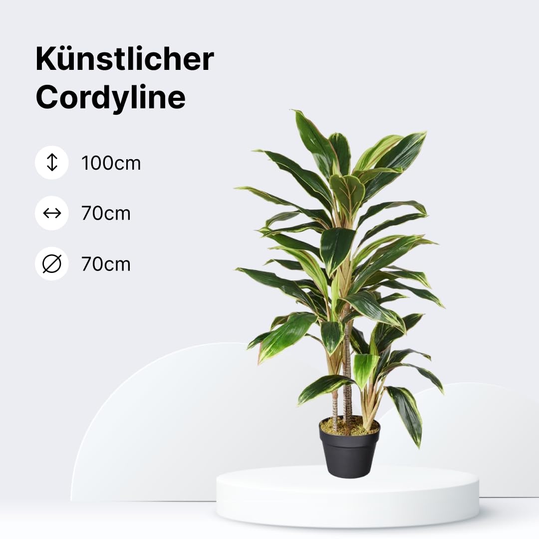 HTT Decorations - Kunstpflanze/künstliche Keulenlilie/Cordyline - Zimmerpflanzen - Grünpflanze - Groß - Höhe 100 cm