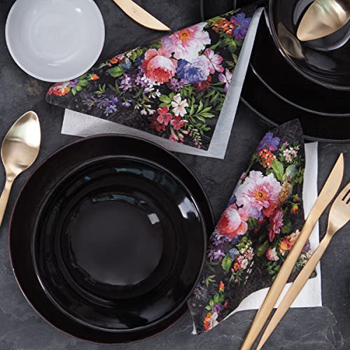 PAW - Servietten 3-lagig (33 x 33 cm) I 20 Stück I Perfekt für Geburtstage, Partys, Hochzeiten, Kommunion und Feiern I Papierservietten Bunt - Elegante Blumen I Farbe: Roses on Velvet