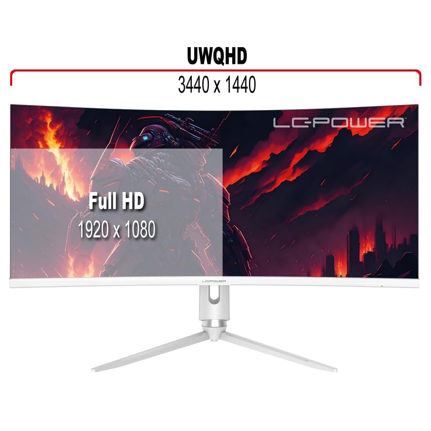 LC-POWER 34 Zoll Ultra WQHD Gaming Curved Monitor 3440x1440, 165Hz, HDR10, 1ms, 1500R, FreeSync, USB-Hub,KVM-Switch