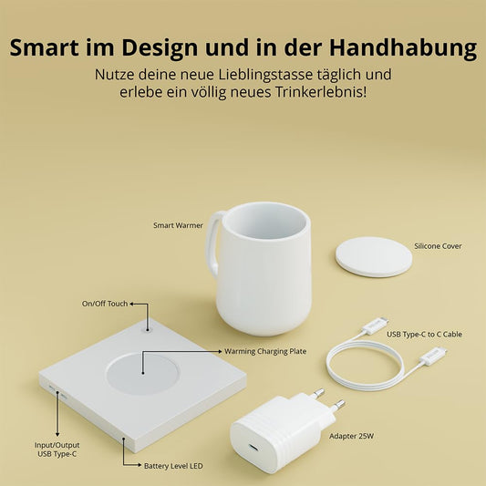 SOLUM Smart Warmer, Wärmetasse, Weiß, 440 ml, 2 Stunden kabelloser Betrieb, für Büro und zuhause