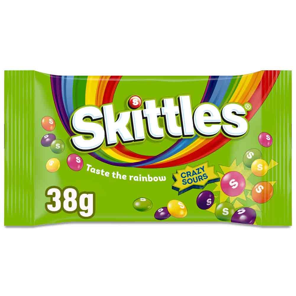 Skittles Crazy Sours Fruchtbonbons Großpackung, 14 x 38 g Saure Vegan Snacks, Regenbogen-Geschmäcker (532 g)