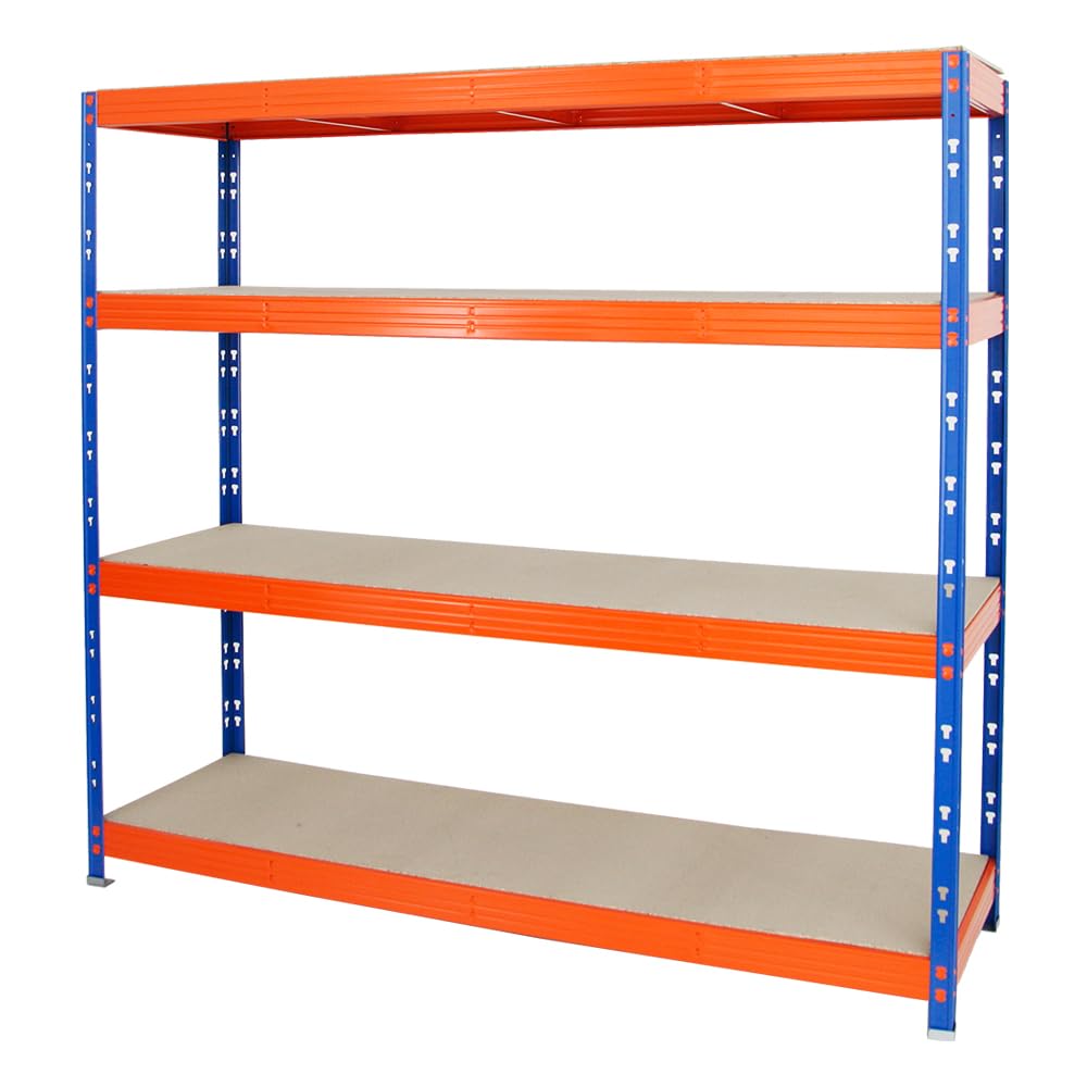 PROREGAL Profi Schwerlastregal Rhino EXTRA BREIT blau/orange HxBxT 180x200x60cm Fachlast 500kg 4X Spanplatten-Ebenen 8mm Garagenregal, Lagerregal, Steckregal, Weitspannregal