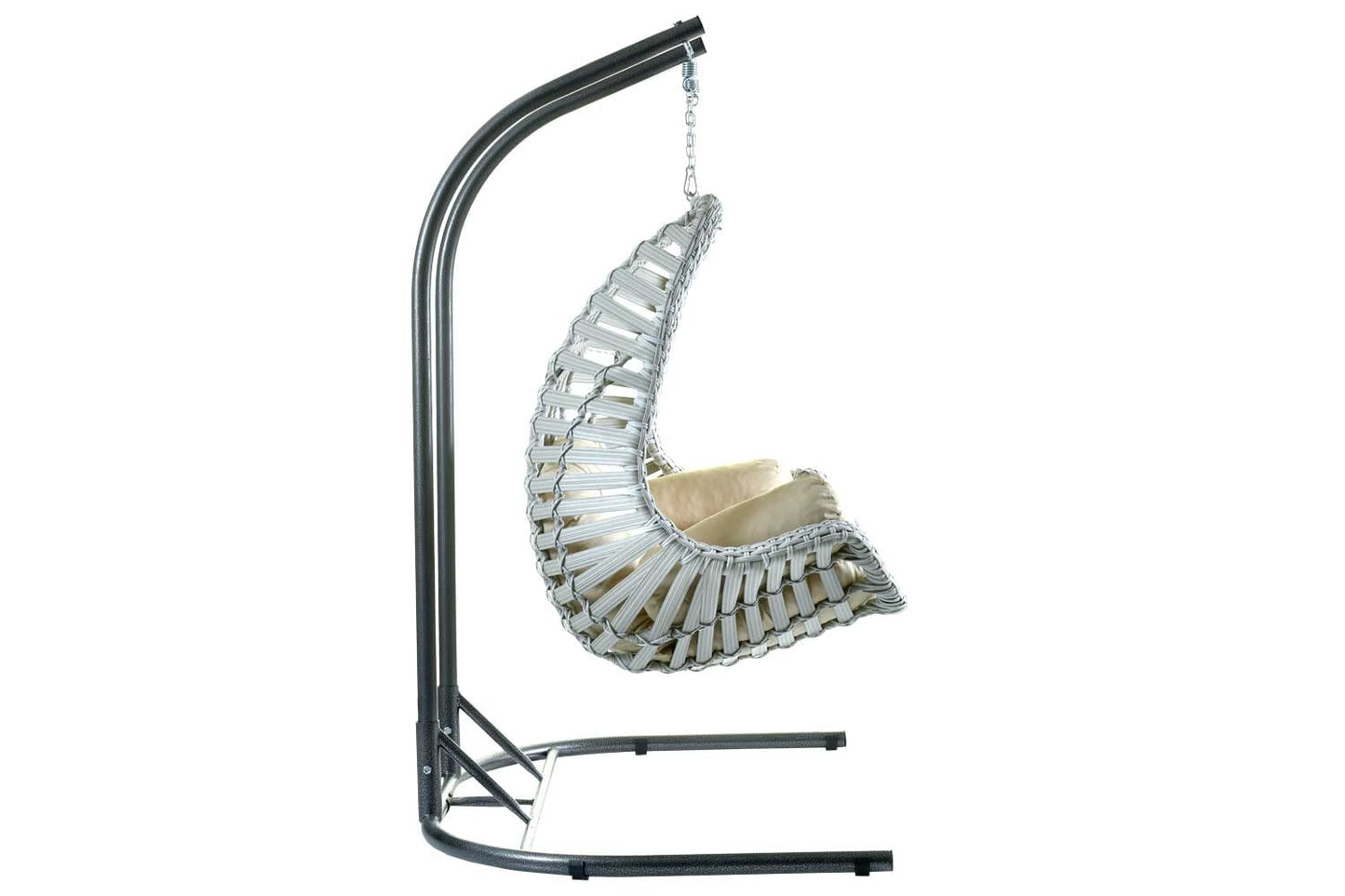 Alveon Hängesessel mit Gestell & Kissen Handgeflechtet Rattan Hängematte Hängekorb Luxus Balkonmöbel Hängeschaukel Cunda (Weiß), Einheitsgröße