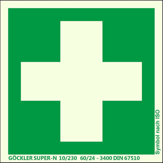 Brandengel® Hochwertiges Schild Erste-Hilfe PVC nachleuchtend selbstklebende Schaumschicht 150 x 150 mm Kunststoffplatte mit selbstklebender Schaumschicht grün Symbol DIN EN ISO 7010 DIN 67510