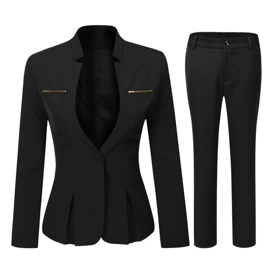 YYNUDA Anzug Set Damen Blazer mit Rock/Hose Slim Fit Hosenanzug Elegant Business Outfit für Office Schwarz+Hose L