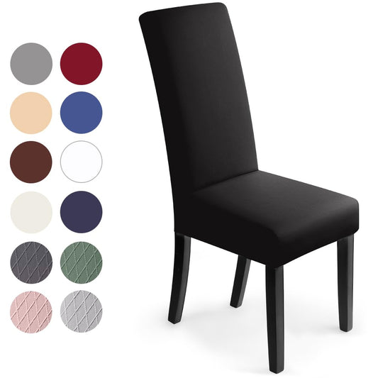 Stuhlhussen 4 Stück, Stretch-Stuhlbezug elastische Moderne Husse Elasthan Stretchhusse Stuhlbezug Stuhlüberzug . bi-Elastic Spannbezug, sehr pflegeleicht und langlebig Universal (4 Stück, Schwarz) -J