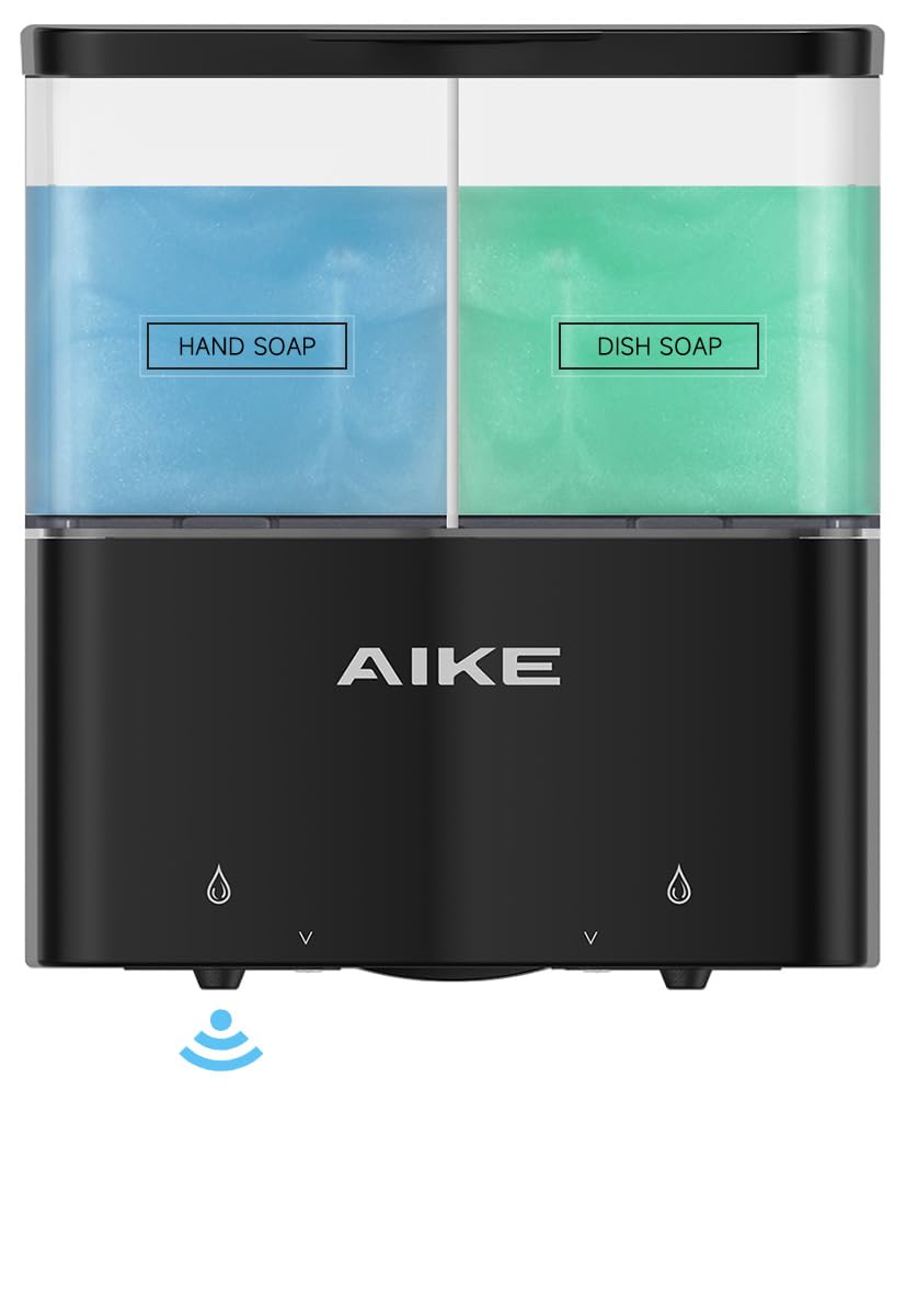 AIKE Automatischer Seifenspender, 2 x 320 ml Duschseifenspender für Badezimmer, Elektrischer Seifenspender zur Wandmontage für die Küche, Schwarzer Seifenspender Ohne Bohren