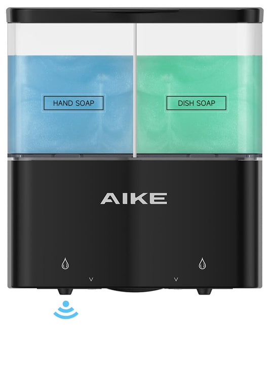 AIKE Automatischer Seifenspender, 2 x 320 ml Duschseifenspender für Badezimmer, Elektrischer Seifenspender zur Wandmontage für die Küche, Schwarzer Seifenspender Ohne Bohren
