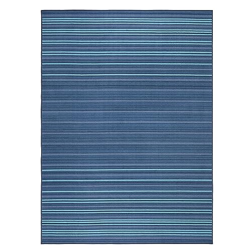 Town & Country Basics Layne Everwash™ Teppich, modern, gestreift, waschbar, mit Rutschfester Unterseite, Haustierfreundlich, Marineblau, Blau, 2,1 m x 3,1 m