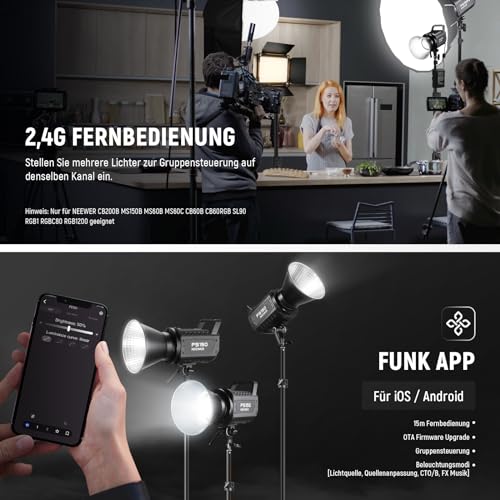 NEEWER COB LED Videoleuchte, 2,4G/APP Steuerung, 5600K Tageslicht, Dauerlicht mit Bowens Halterung, 