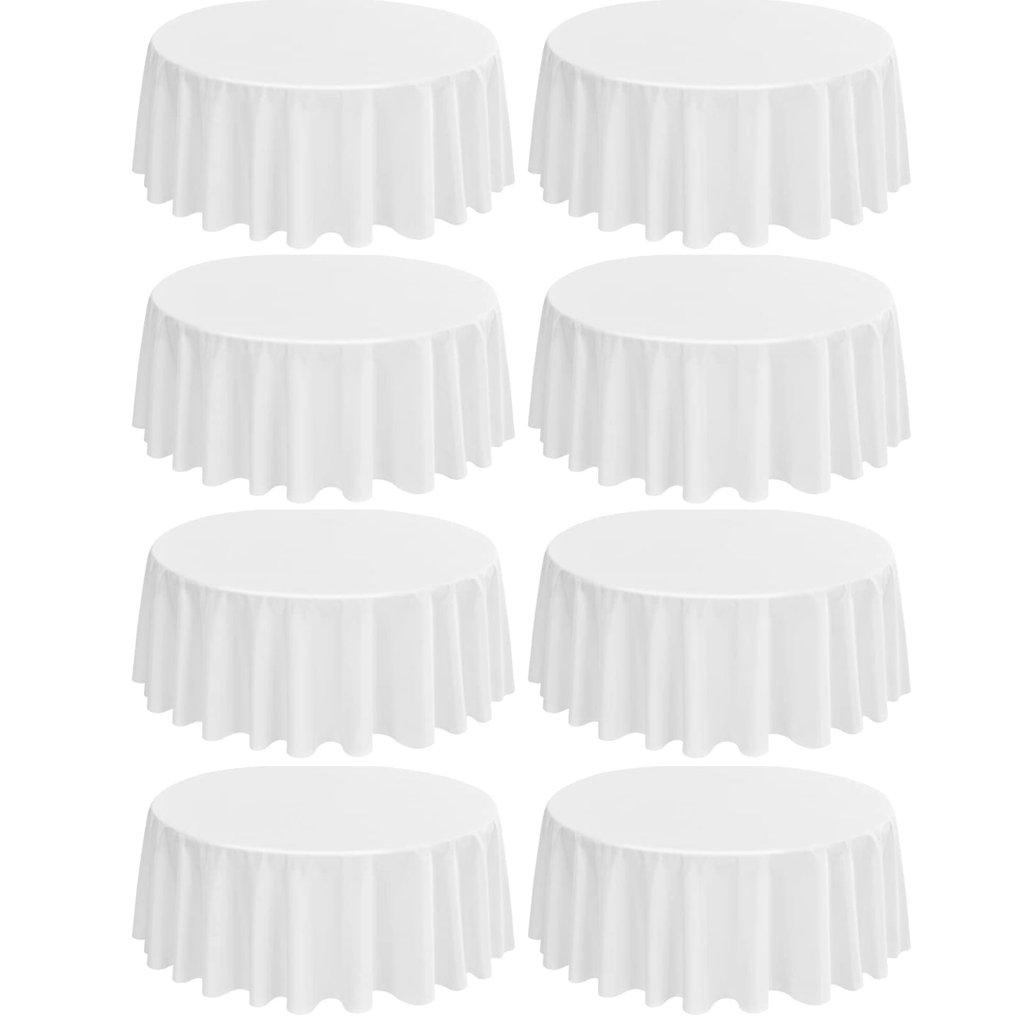8 Stück Runde Tischdecken - 229 cm Weiß Polyester Tischdecke für Runden Tisch, Pflegeleicht Waschbare Stoff Tischdecke, Flecken und Knitterfrei Polyester Tischdecke für Hochzeits Bankett Party
