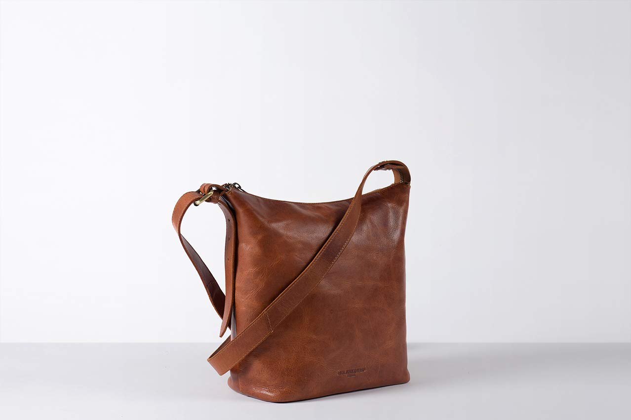 Holzrichter Berlin Shopper No 2-1 (M) Cognac - Damen Vintage Hobo Handtasche & Schultertasche handgefertigt aus Premium-Leder