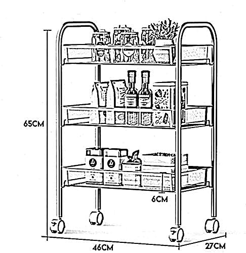 MHBGX Multifunktionaler Vorratswagen,Getränke-Food-Service-Tablettwagen 3-Stufiger Mobiler Karbonstahl Mit Bremse Universalrad, Kapazität 10 Kg Pro Schicht Küchen-Lagerwagen Mehrzweck-Handwagen,Silbe