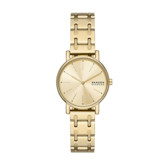 Skagen Signatur Uhr für Damen, Quarzwerk mit Edelstahl- oder Lederarmband, Gold-Ton, 30MM