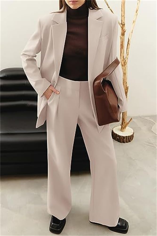 Soulolo Damen Hosenanzug 2-teilig Business Anzug Set Slimfit Revers Büro Blazer Hose Outfit Set Langarm Damenanzug Formal Mode