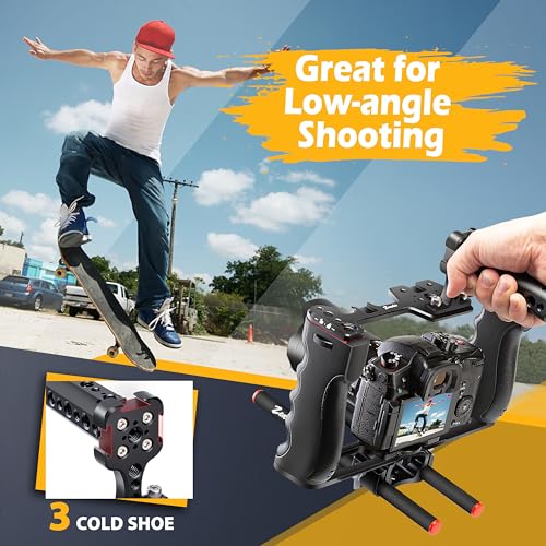 Zeadio Kamera-Video-Rig-Gehäuse, Filmmaking-Movie-Making-Kit mit oberem Griff und Arca-Typ-Basis & Stabführung, kompatibel mit Allen Kamera, Action-Kamera, DSLR etc.