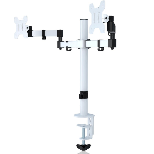 Bracwiser Monitor Halterung 2 Monitore 27 Zoll verstellbare Tischhalterung für 13–27 Zoll, bis zu 10 kg pro Arm, VESA 75 x 75 mm/100 x 100 mm Zusammenklappbarer Monitorarm Monitor Halterung weiß