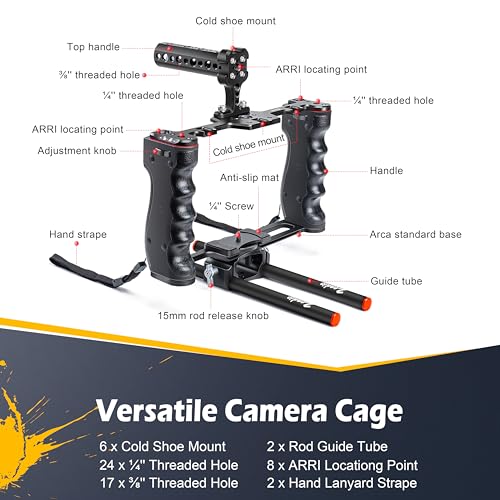 Zeadio Kamera-Video-Rig-Gehäuse, Filmmaking-Movie-Making-Kit mit oberem Griff und Arca-Typ-Basis & Stabführung, kompatibel mit Allen Kamera, Action-Kamera, DSLR etc.