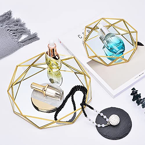 Glas Spiegel Tablett, Gold Tablett, Parfüm Tablett, Make-up Tablett, Dekorative Kosmetik Organizer, Schmuck Organizer für Badezimmer, Schminktisch (Klein)