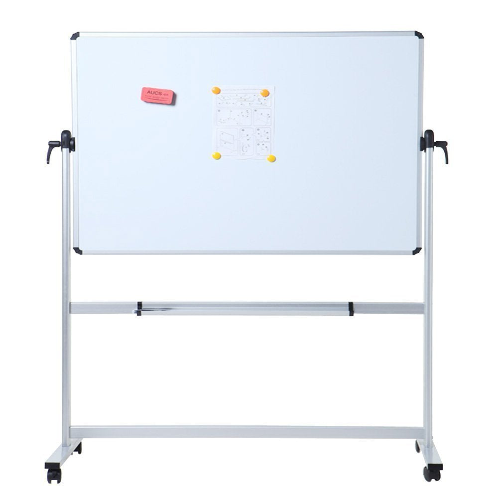 VIZ-PRO Doppelseitiges Magnetisches Drehbares Mobiles Whiteboard, Aluminiumrahmen & Ständer, W110xH75 cm