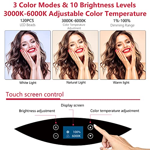 LED-Ringlicht mit Stativständer, Selfie-Ringlicht, 48,3 cm, LCD-Display, Touchscreen, dimmbares Licht für Make-up, Studio, Porträt, Vlog, Videoaufnahmen, mit Tragetasche und Fernbedienung, CRI>97