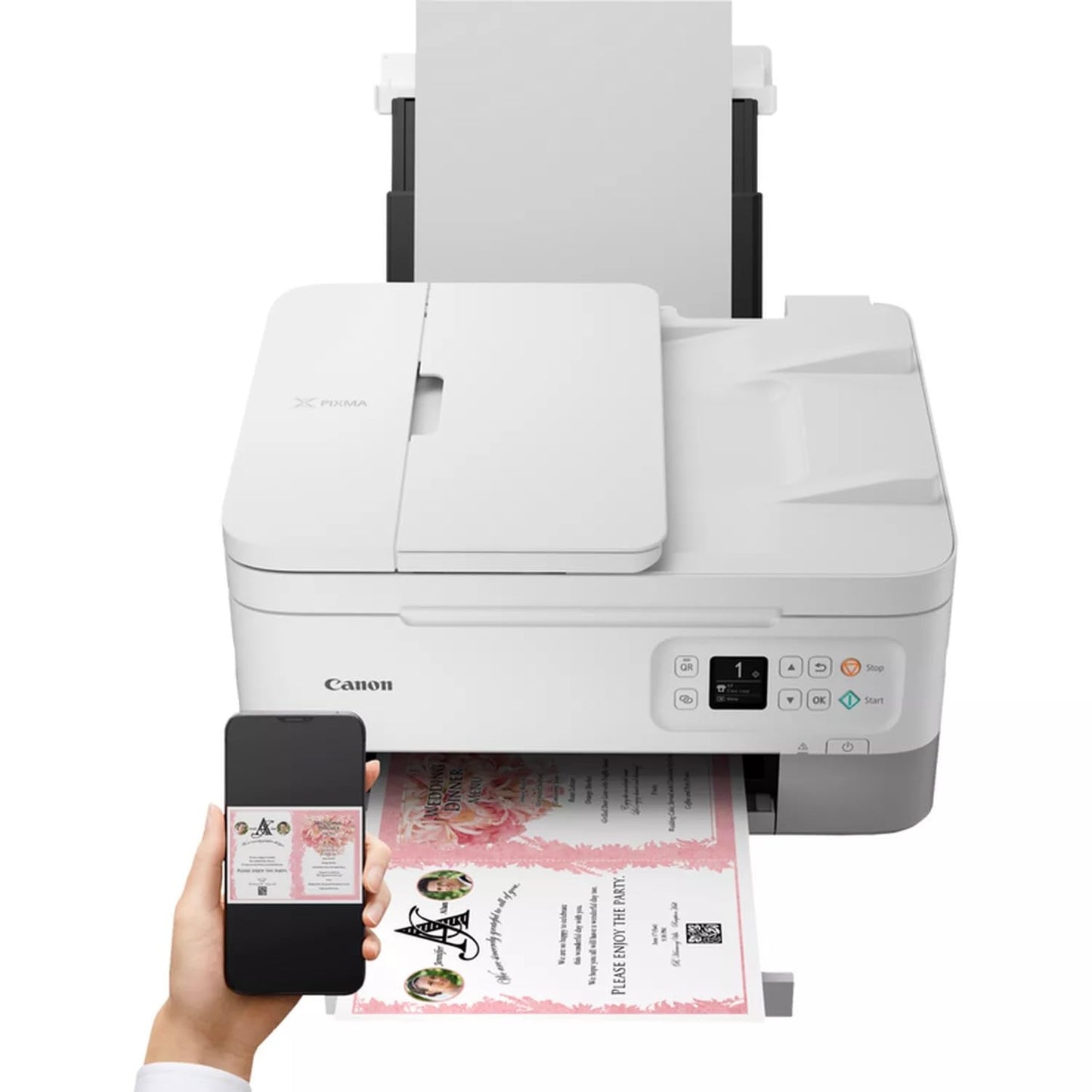 Canon PIXMA TS7451a Farbtintenstrahldrucker Multifunktionsdrucker DIN A4 (Scanner, Kopierer, Fotodrucker, OLED, 4.800 x 1.200 DPI, USB, WLAN, Print App, Duplexdruck, 2 Papierzuführungen), weiß, normal